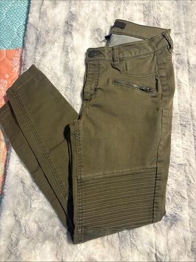 Olive Green Tinsel Skinny Pants